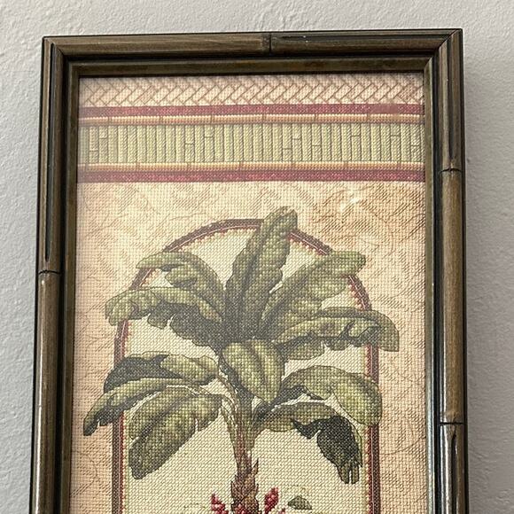 Tiki Cross Stitch Potted Tree FRAMED Wall Decor Completed Vintage - Picture 4 of 12